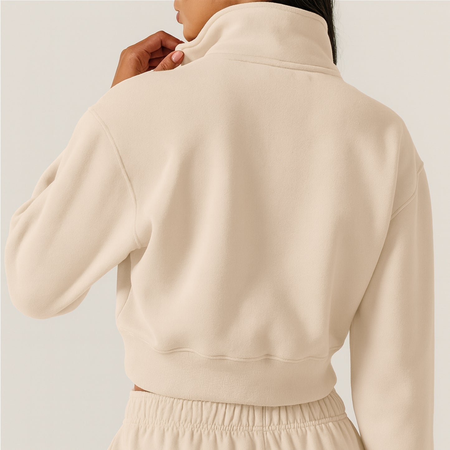 Womens Half Zip Crop Sweatshirt High Neck Long Sleeve Pullover