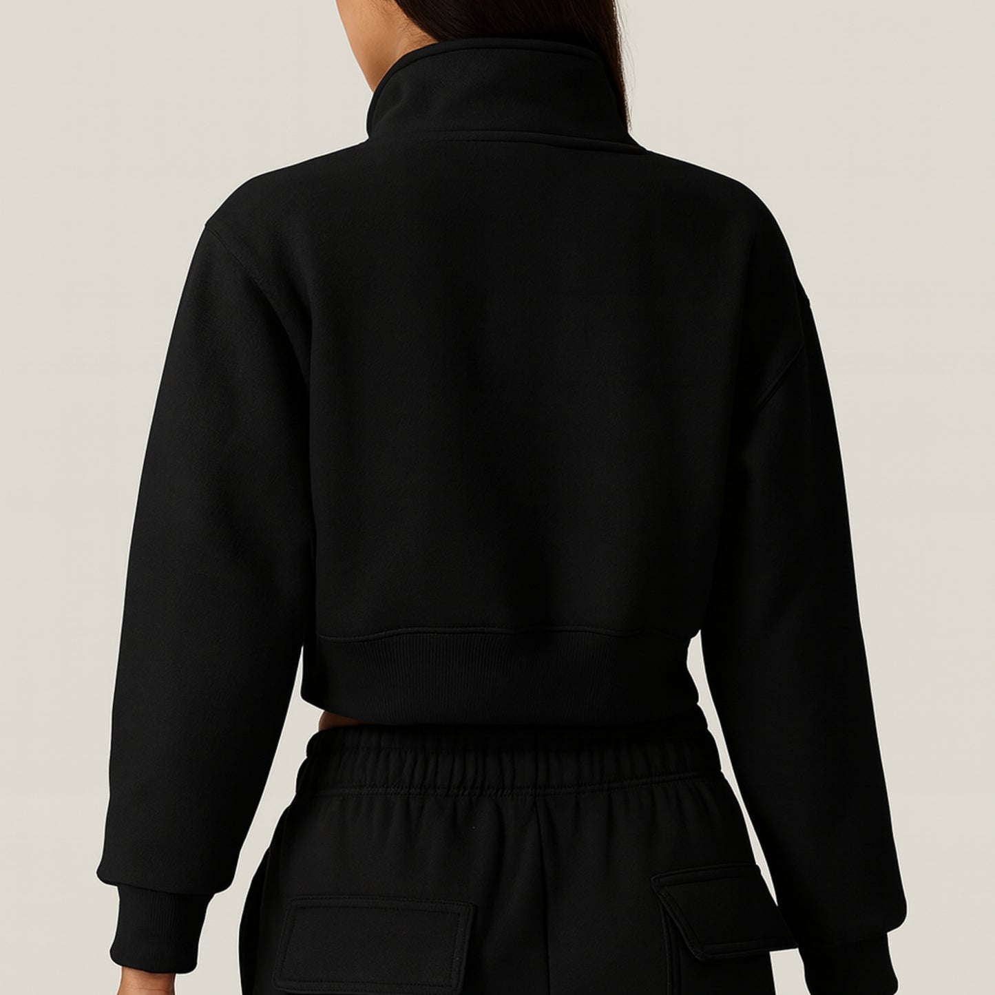 Womens Half Zip Crop Sweatshirt High Neck Long Sleeve Pullover