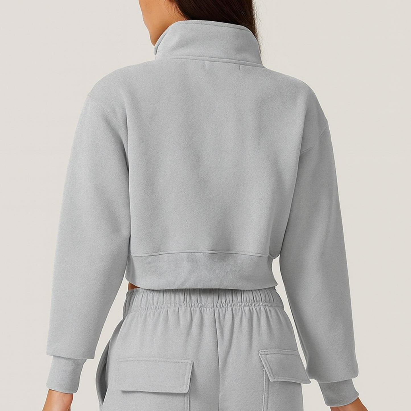 Womens Half Zip Crop Sweatshirt High Neck Long Sleeve Pullover